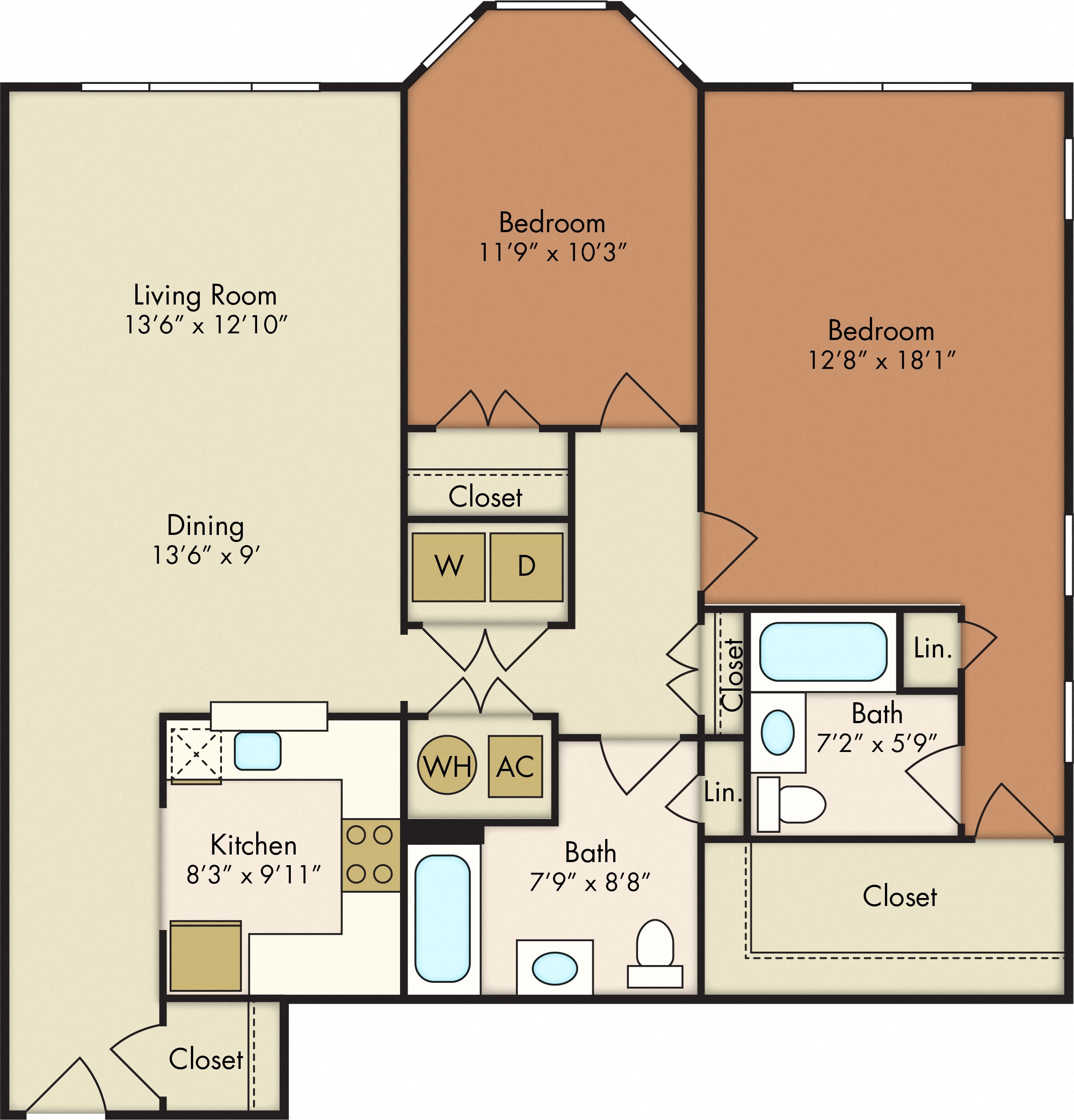 Coleridge 2 bedroom 2 bathroom floor plan